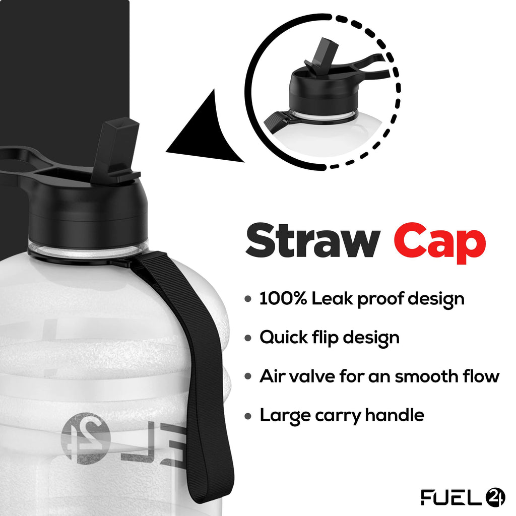 Fuel24 Jug - 2.2 Litre Water Bottle - Extra Strong Flex Material - Drop Proof, Pop or Straw Cap Options - 2.2L Large Gym Sports Bottle, BPA FREE