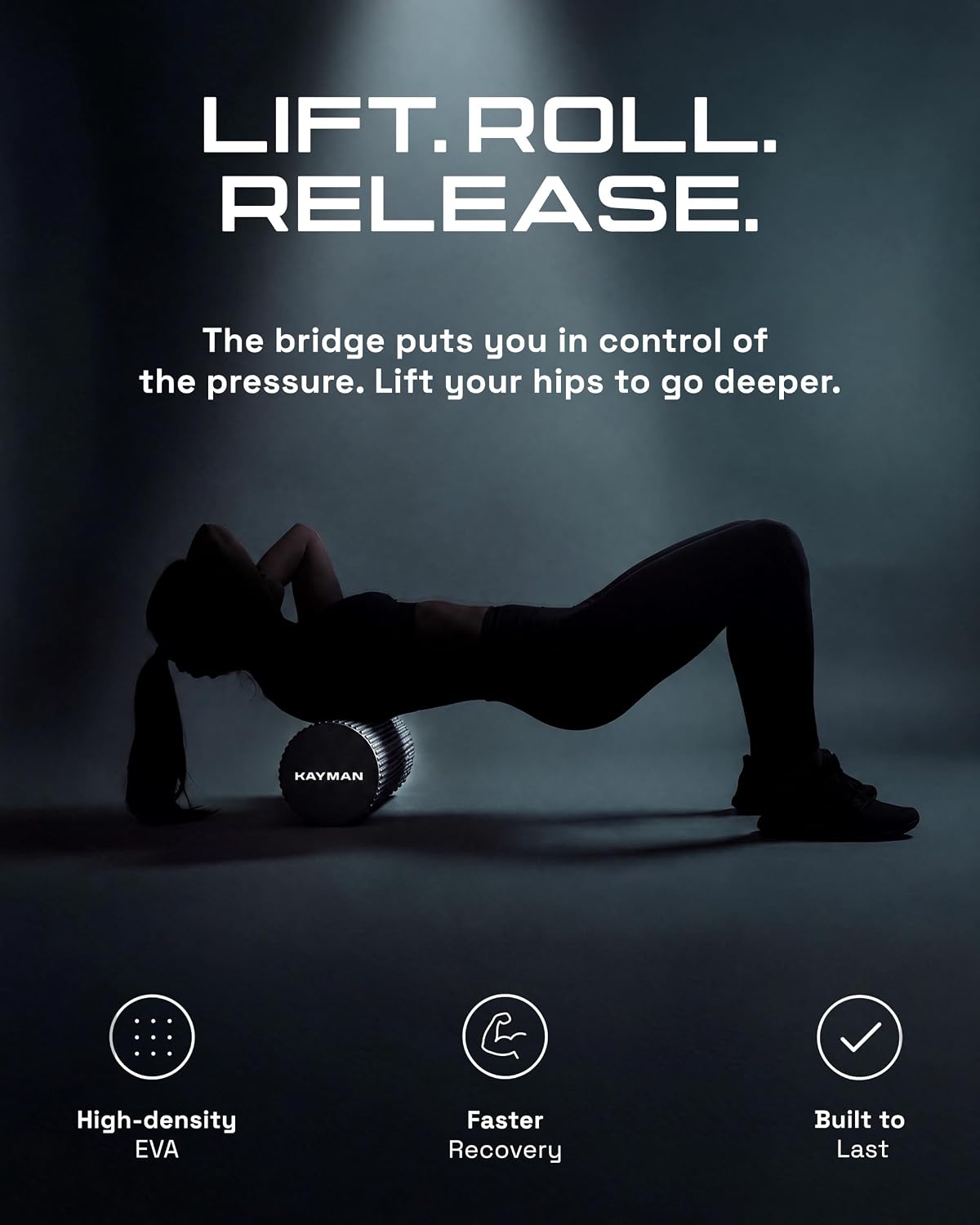 KAYMAN Sports Foam Roller, Deep Tissue Muscle Recovery, 44.5 x 15cm, Black
