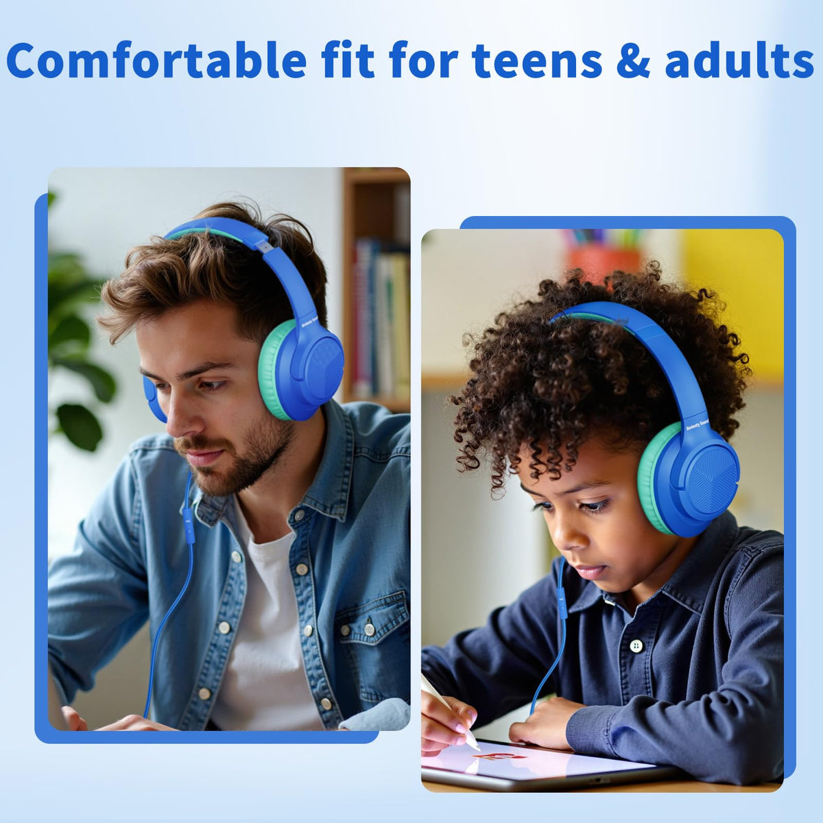 Botesty Sound Headphones Wired with Mic for School, 3.5mm Plug in, Purple