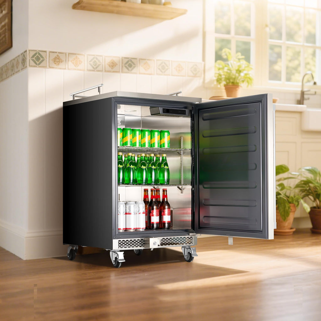 VEVOR Beer Kegerator, Single Tap Commercial Draft Beer Dispenser for D system, Full Size Keg Refrigerator with 5lbs CO2 Tank, Hold 2 Sixth / 2 Ball lock keg, Black