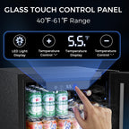 Electactic 48 Can Beverage Refrigerator,12 Bottle Wine Cooler with Seamless Stainless Steel & Glass Door, Digital Temperature Display, Countertop Mini Fridge for Soda, Wine or Beer, Silver