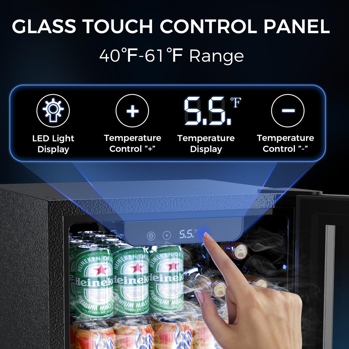 Electactic 48 Can Beverage Refrigerator,12 Bottle Wine Cooler with Seamless Stainless Steel & Glass Door, Digital Temperature Display, Countertop Mini Fridge for Soda, Wine or Beer, Silver