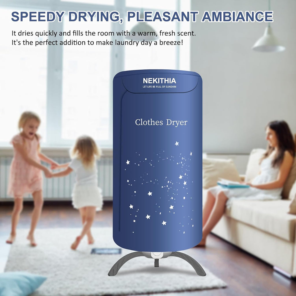 Portable Clothes Dryer, 900W Fast Drying & Large Load Capacity Blue