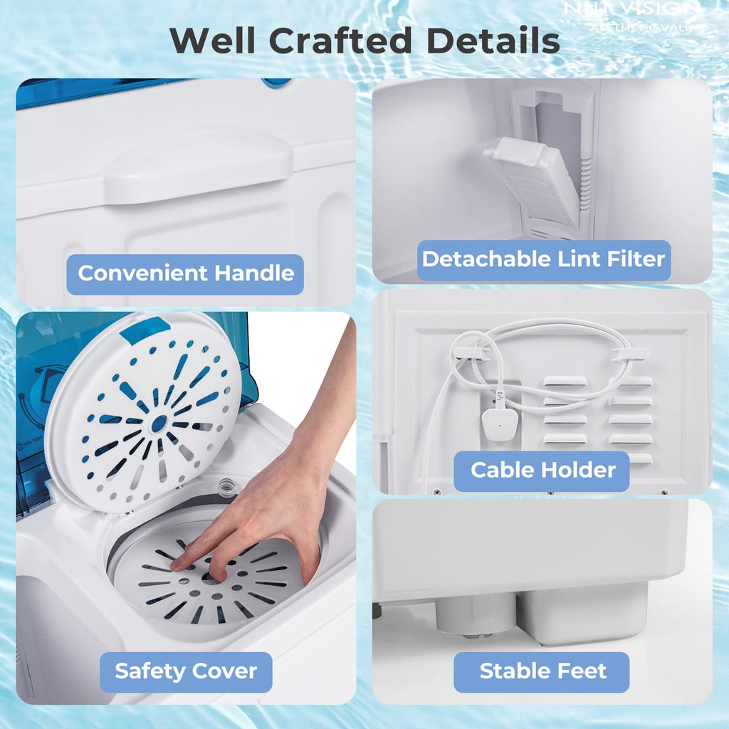 Giantex Portable Washing Machine, 20lbs Capacity, 12lbs Washer and 8lbs Spinner, Compact for Apartment RV, Gray & White, GX20313-PE