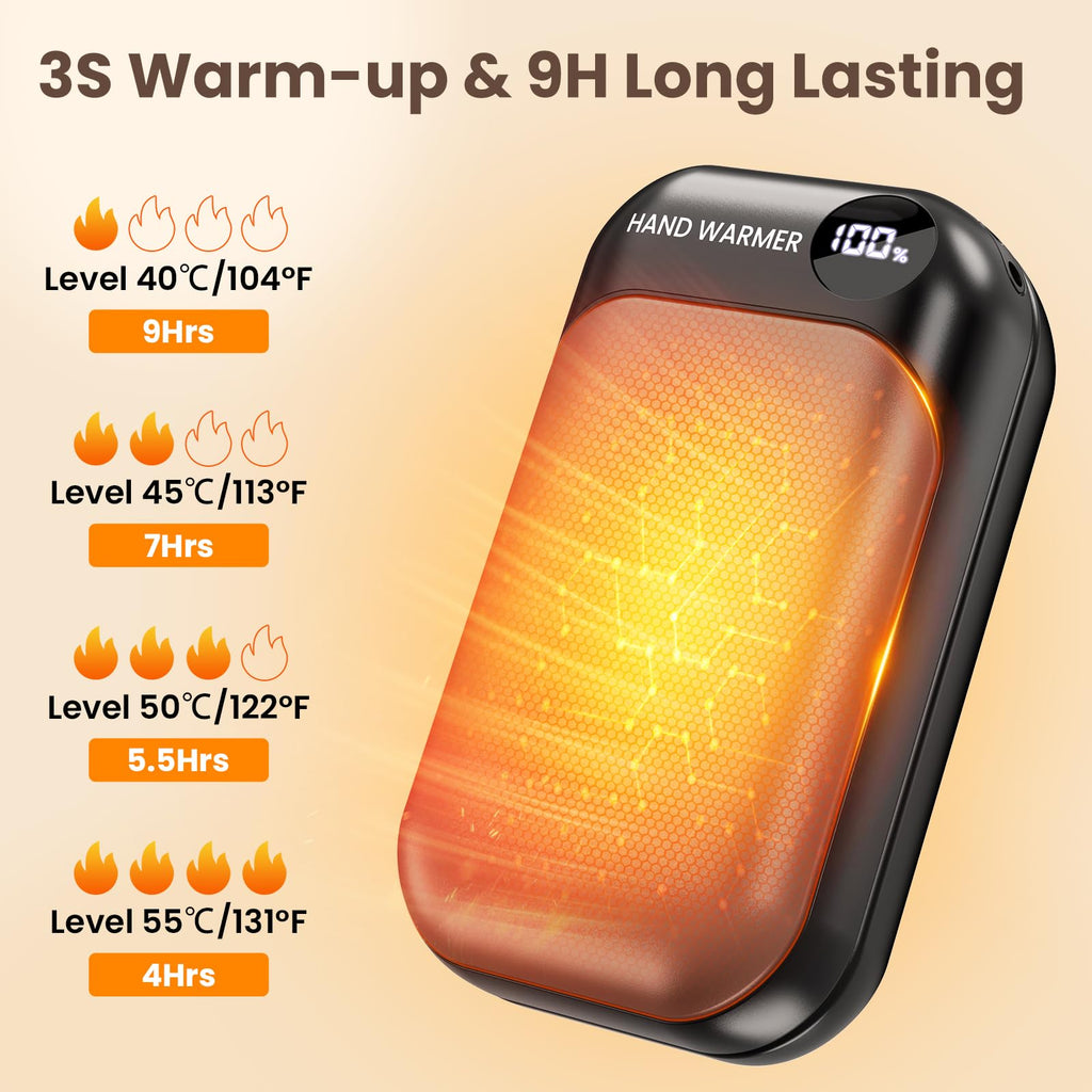 Hand Warmers, 2 Pack Magnetic Electric Handwarmer, 6000mAh USB Hand Warmers Rechargeable, 4 Heat Settings, LED Digital Display, Suitable for Outdoor Indoor - Hunt, Camp, Golf or Gift Giving