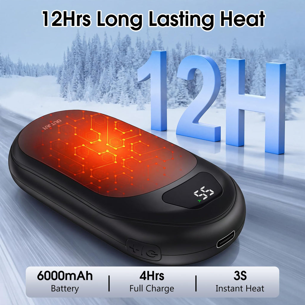 2-Pack Hand Warmer Rechargeable 6000mAh OUTJUT Portable Pocket Warmer Adjustable Heating Modes，USB Electric Split Rechargeable Hand Warmer Suitable for Outdoor Sports, Camping, for Reno Patients