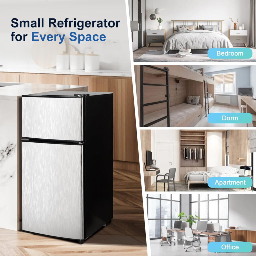 3.2 Cu.Ft Mini Fridge with Freezer, 7-Level Cooling Small Refrigerator
