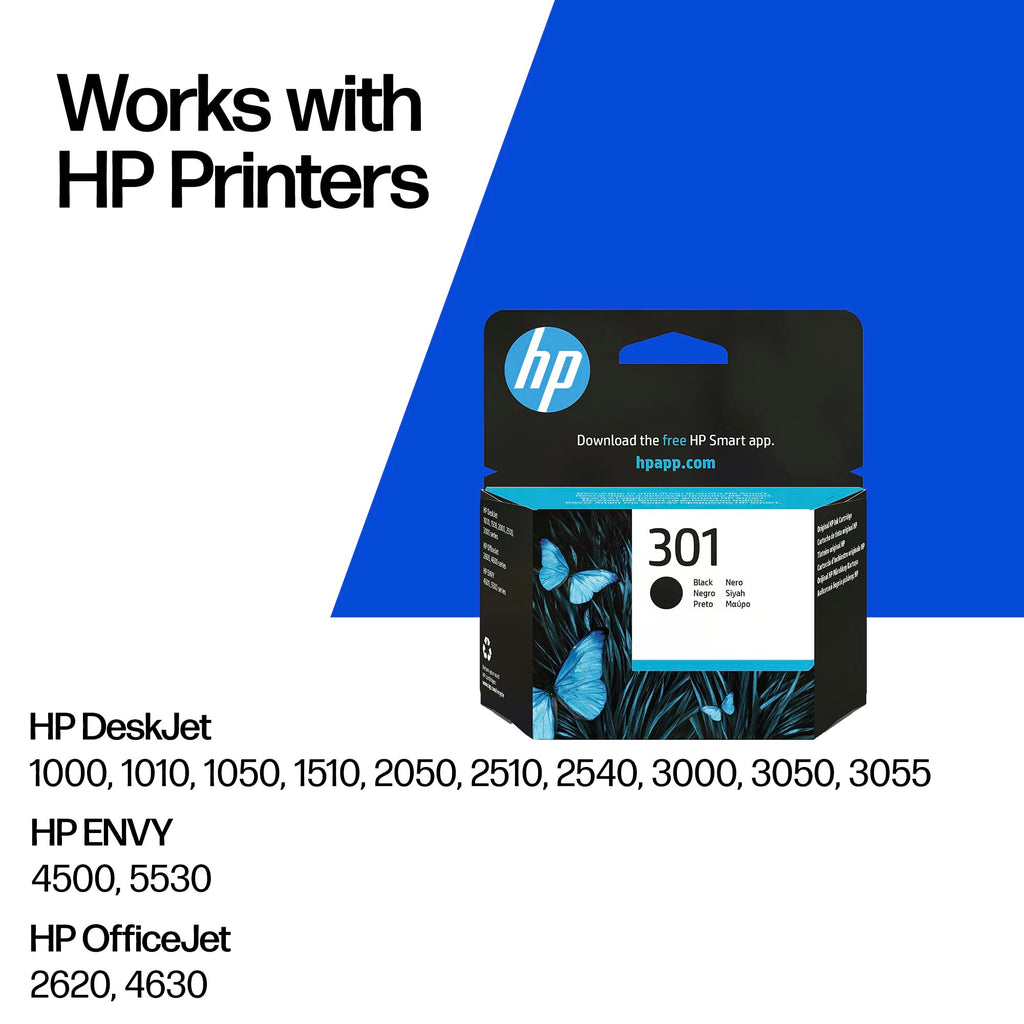 HP 301 Black Original Ink Cartridge (CH561EE) DeskJet 1000, 1500, 2000, 2500, 3000 series, OfficeJet 2600, 4600 series, ENVY 4500, 5500 series