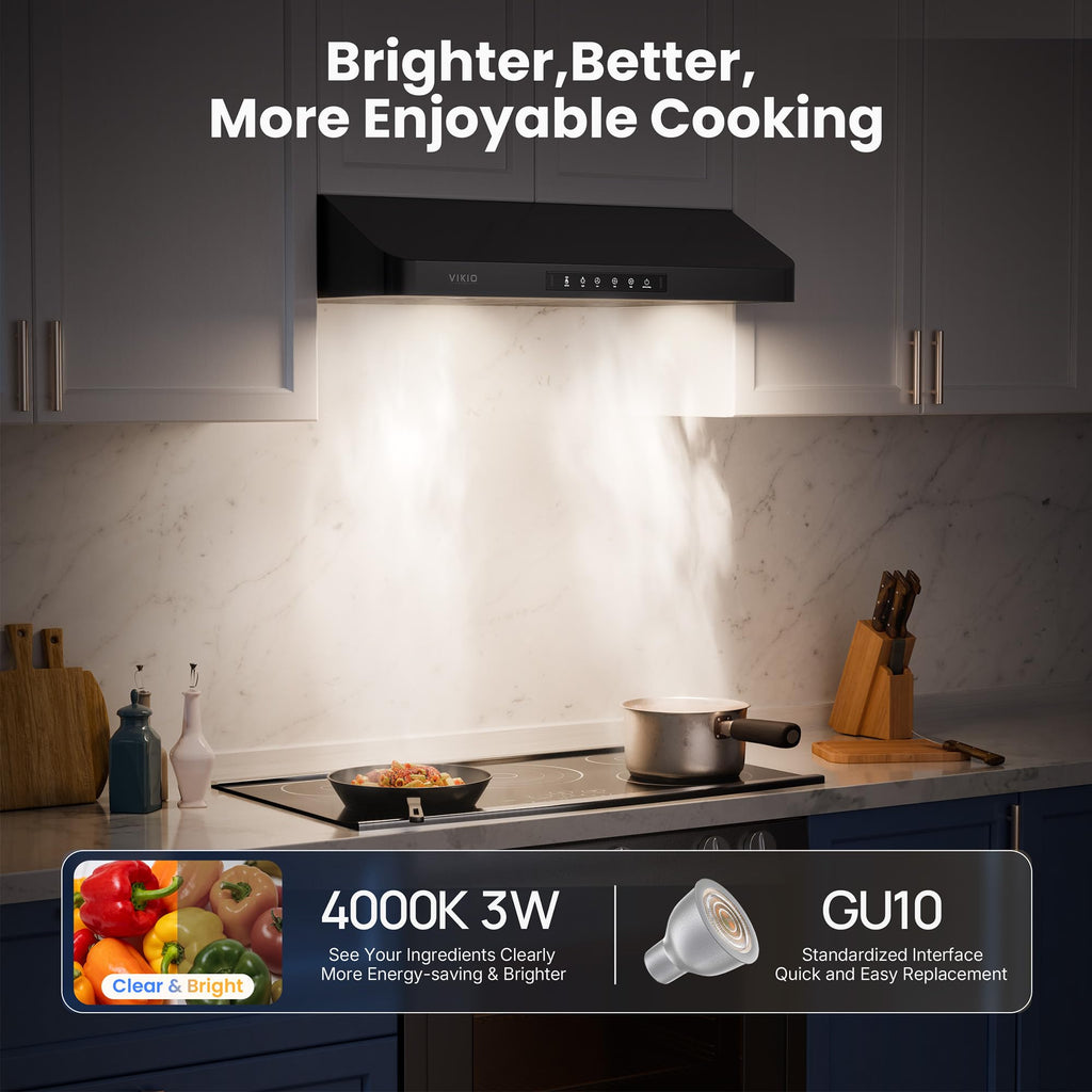 VIKIO HOME 30 Inch Under Cabinet Range Hood, 980CFM Fast Venting Ducted, Kitchen Hood With 3 Speed Gesture Sensing & Touch Control, Stainless Steel Stove Hood With LED Light And 2 Baffle Filters