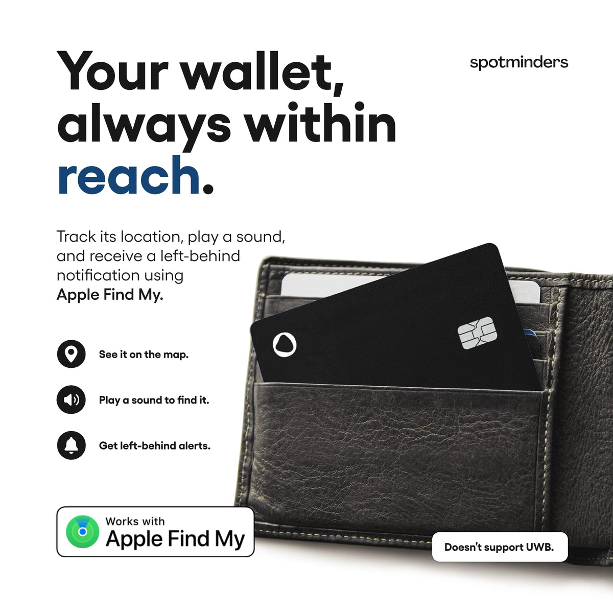 SPOTMINDERS Apple MFi Certified Wallet Tracking Card Black 4-Pack Travel Gifts for Him Works with Apple Find My Rechargeable Tracker IP68 Waterproof 0.07" Slim iPhone Item Finder for Luggage Passport