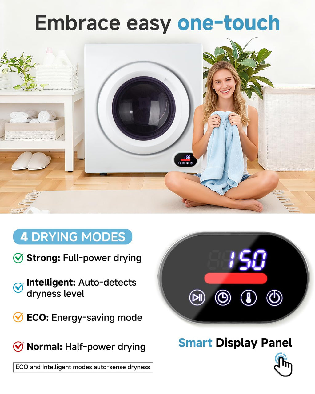 Feelfunn 850W Portable Clothes Dryer with 4 Automatic Drying Modes