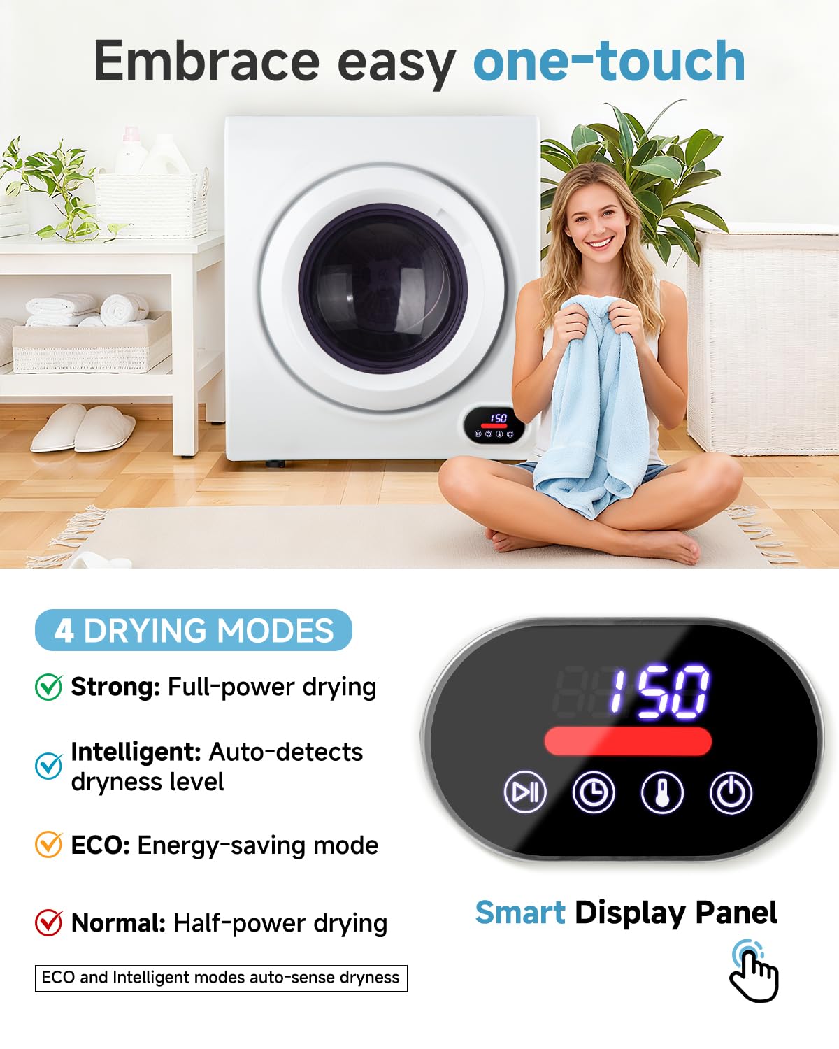 Feelfunn 850W Portable Clothes Dryer with 4 Automatic Drying Modes
