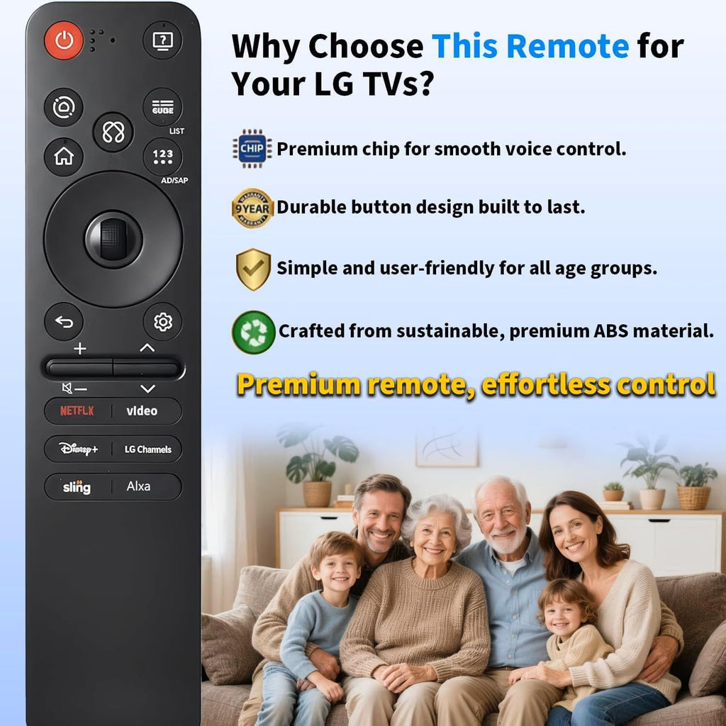 Rechargeable TV Remote for Samsung Smart TVs, Replacement for All 2019-2026 Samsung TV Remote Control with Voice Control. USB-C Fast Charging. Solar Charging. 2-Year Warranty.