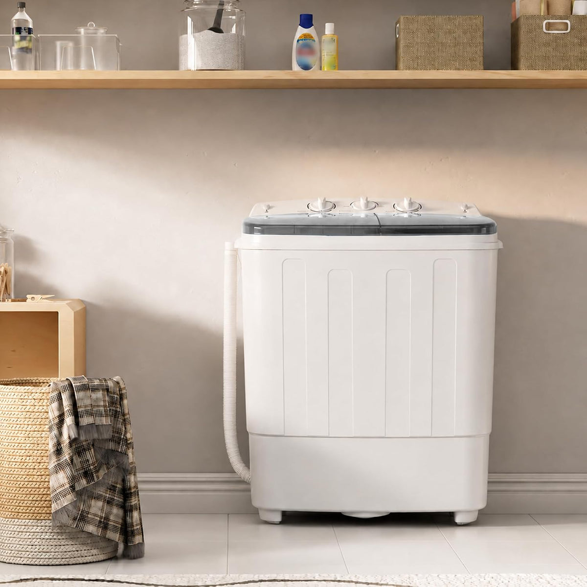 Superday Portable Washing Machine, 25.4lbs Mini Washing Machine and Spin Dryer Combo, Mini Twin Tub Laundry Machine for Camping, Apartments, Dorms, College Rooms, RV, Delicates, Grey