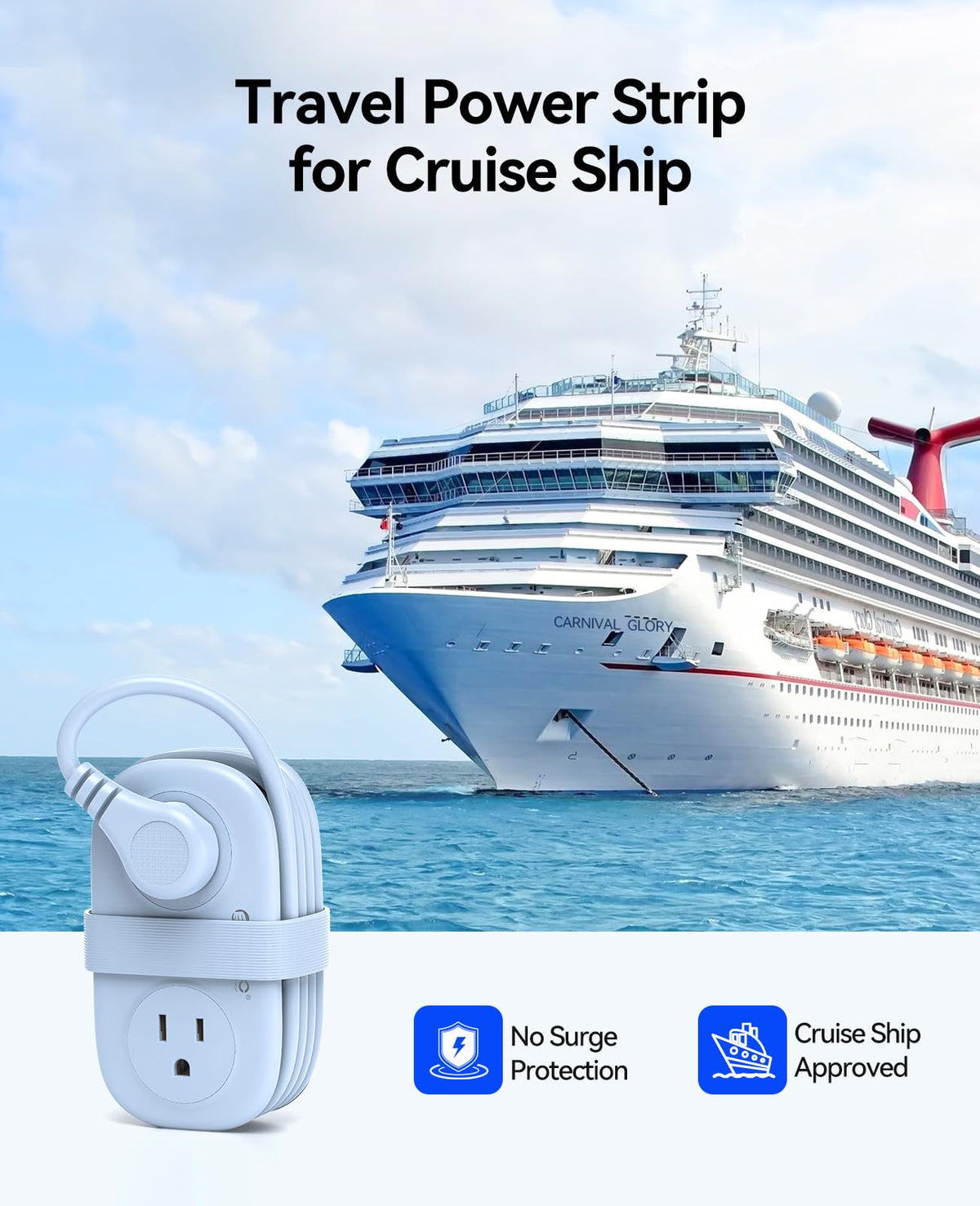 ORICO Cruise Approved Travel Power Strip, 4FT Wrap-Around Extension Cord