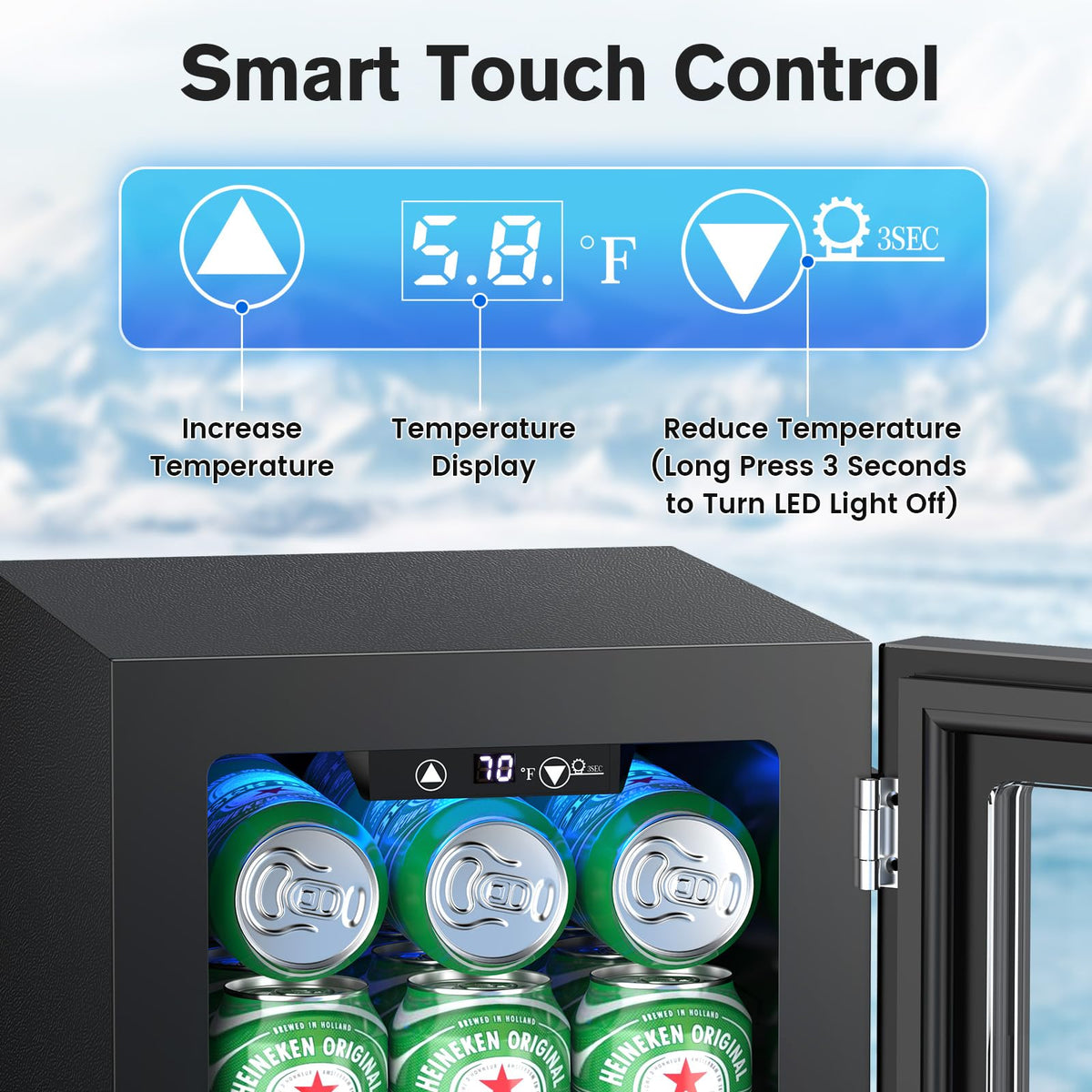 Electactic 48 Can Beverage Refrigerator,12 Bottle Wine Cooler with Seamless Stainless Steel & Glass Door, Digital Temperature Display, Countertop Mini Fridge for Soda, Wine or Beer, Silver
