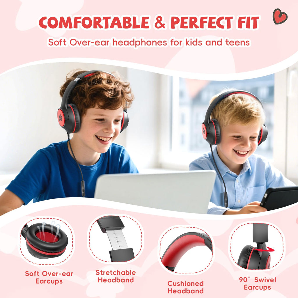 Botesty Sound Kids Headphones Wired for School, 3.5 Plug Safe Volume Purple