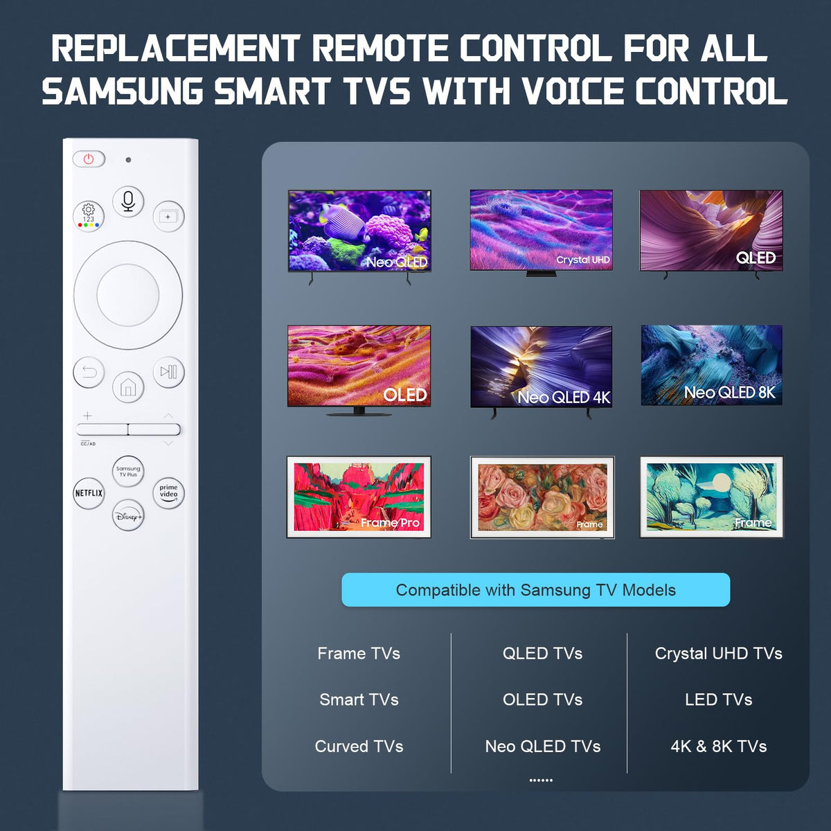 Replacement for Samsung TV Remote Control, 2-Year Warranty