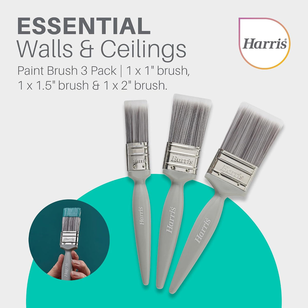 Harris Essentials Walls & Ceilings Paint Brushes, 3 Brush Pack, 1", 1.5", 2"