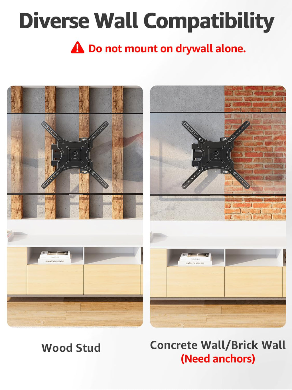 ELIVED Full Motion TV Wall Mount for 26-60" TVs, Max VESA 400x400, 77 lbs.