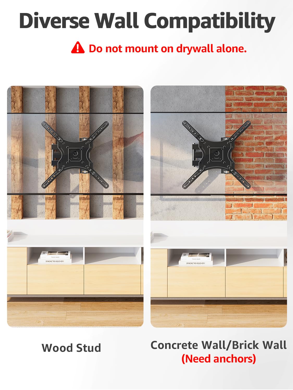 ELIVED Full Motion TV Wall Mount for 26-60" TVs, Max VESA 400x400, 77 lbs.