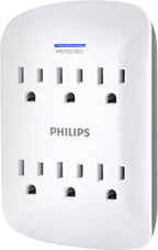 Philips 6-Outlet Extender Surge Protector, Wall Tap, 900 Joules, 3-Prong