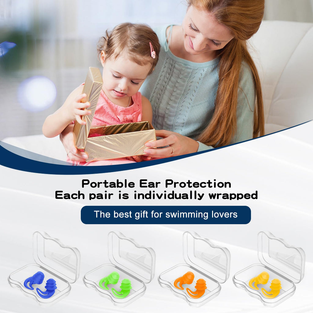 Swimming Ear Plugs for Kids,4 Pairs Reusable Silicone Ear Plugs Swimming