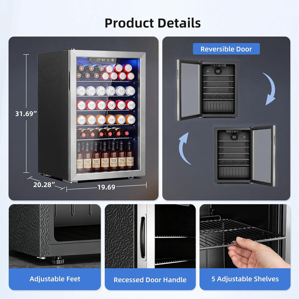 Antarctic Star Beverage Refrigerator Cooler 68 Can, Mini Fridge with Glass Door for Beer Drinks Wine,Freestanding Small Fridge with Electronic Temperature Control for Home and Bar,1.7 cu.ft