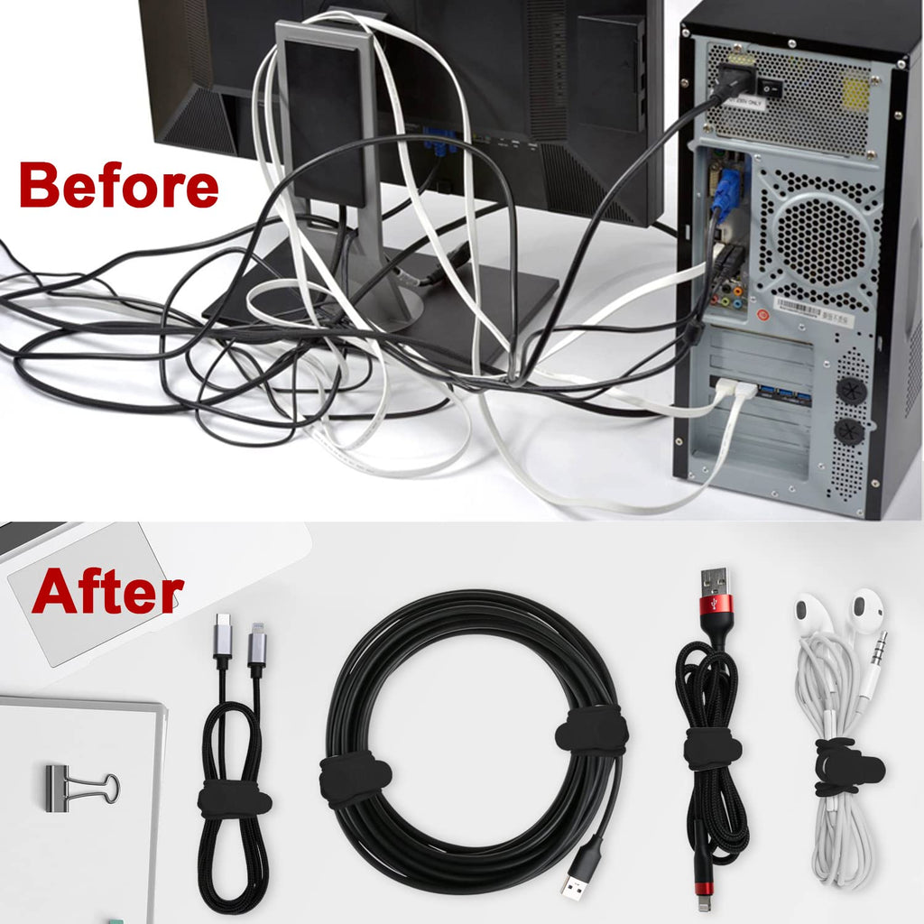 24Pcs Silicone Cable Ties, Cord Organizer Cable Management-Multi