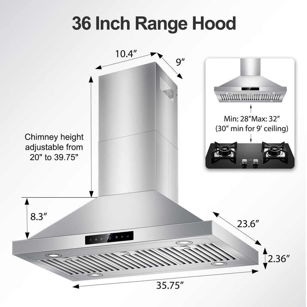 42 inch Range Hood Under Cabinet 1200 CFM Stainless Steel Stove Vent Hoods
