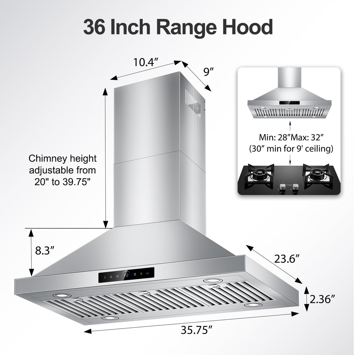42 inch Range Hood Under Cabinet 1200 CFM Stainless Steel Stove Vent Hoods