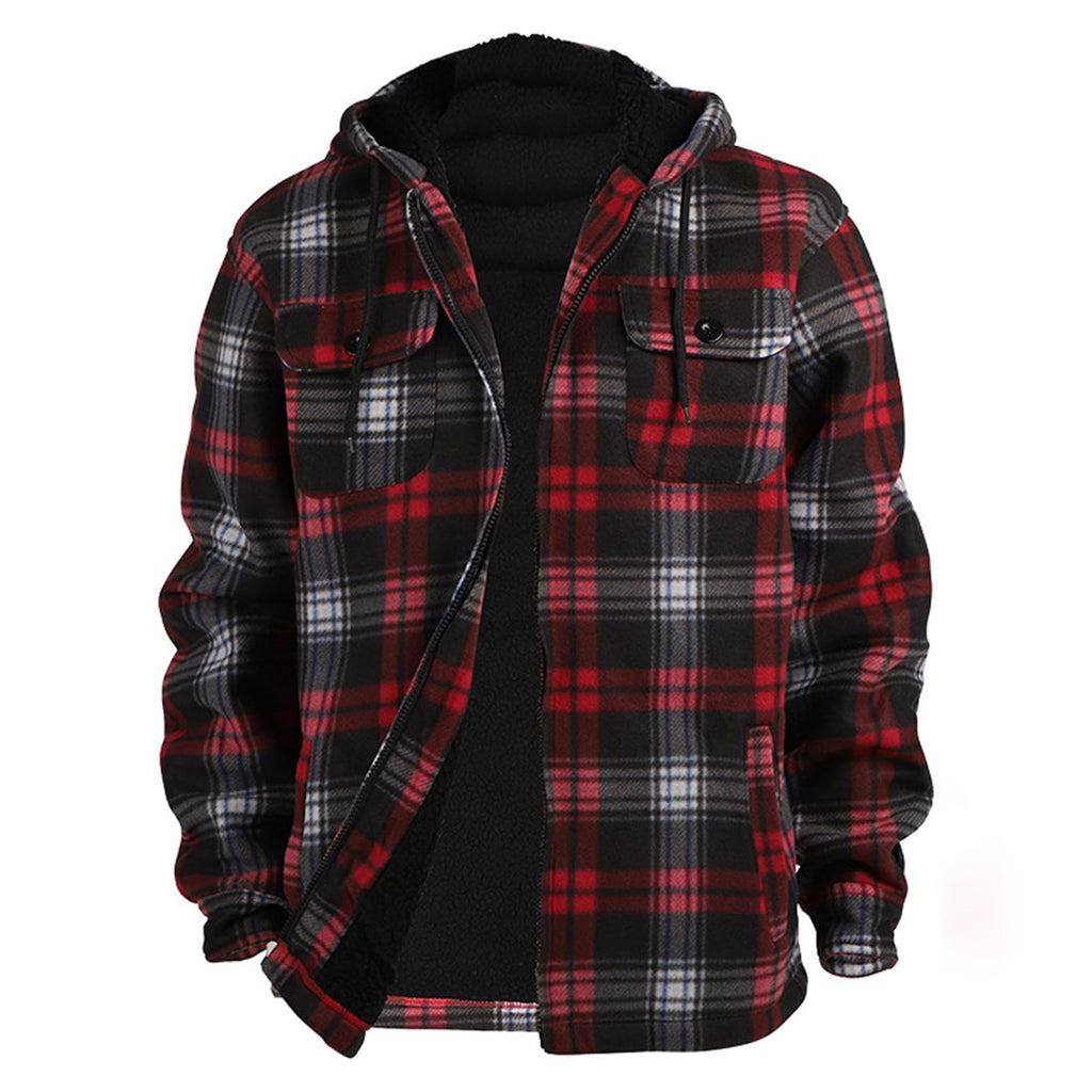 Lumberjack Mens Flannel Jackets Sherpa Lined Fleece Zip Up Winter Warm Workout Padded Plaid Sweatshirt with Hood