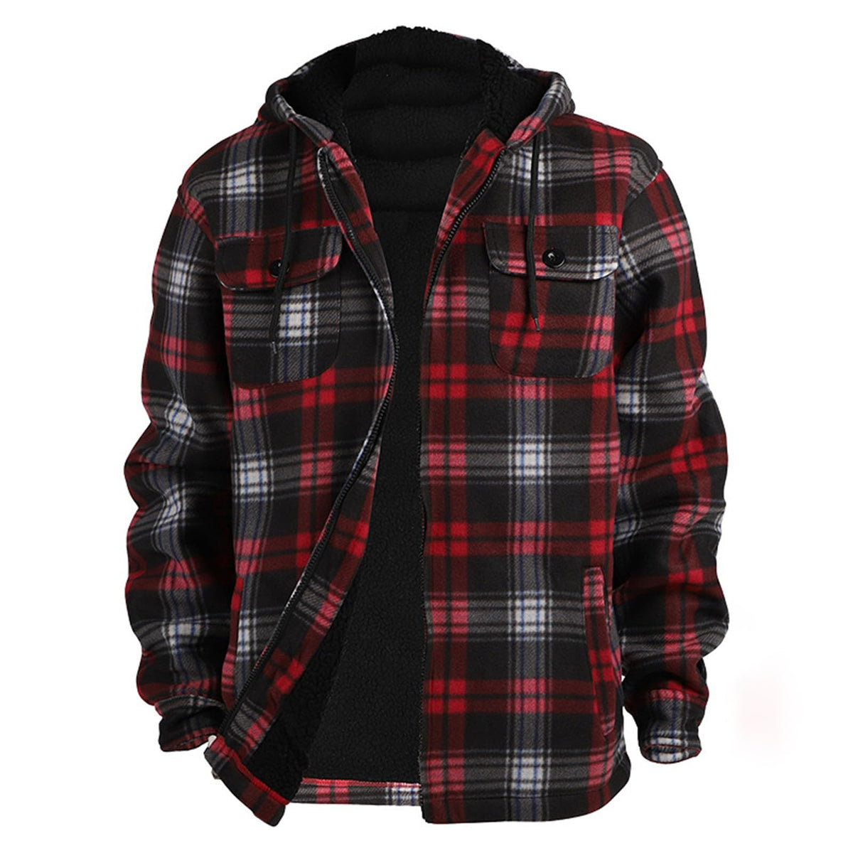 Lumberjack Mens Flannel Jackets Sherpa Lined Fleece Zip Up Winter Warm Workout Padded Plaid Sweatshirt with Hood