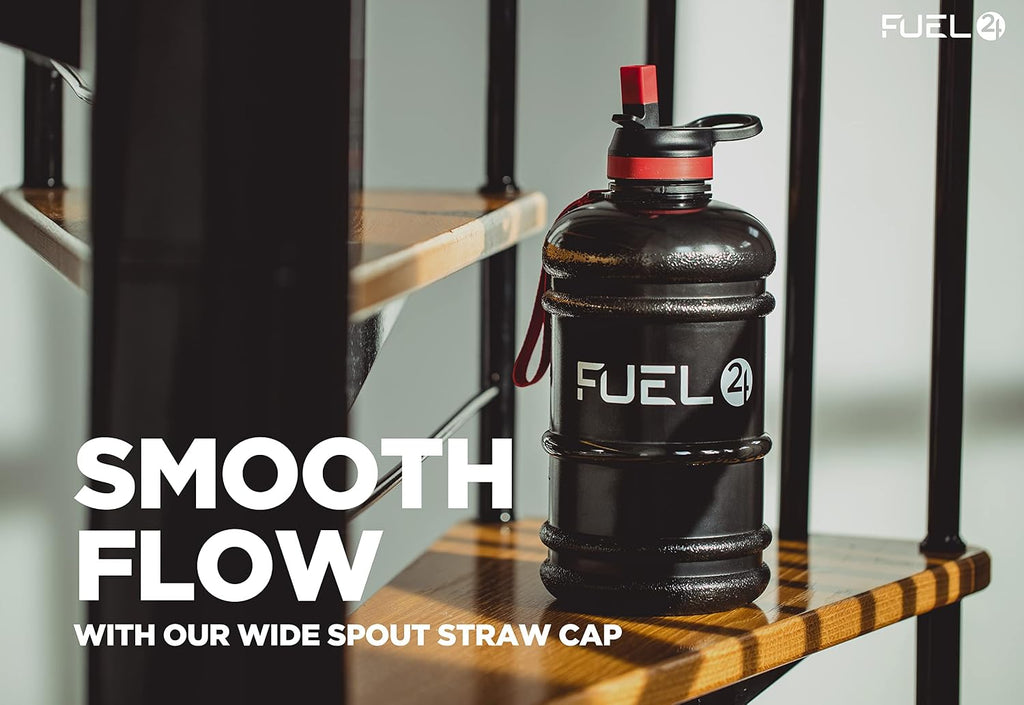 Fuel24 Jug - 2.2 Litre Water Bottle - Extra Strong Flex Material - Drop Proof, Pop or Straw Cap Options - 2.2L Large Gym Sports Bottle, BPA FREE