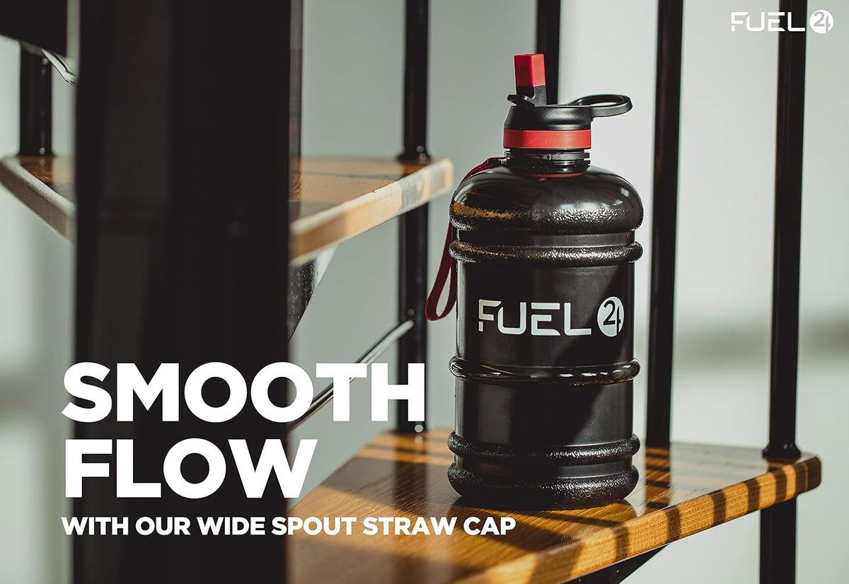 Fuel24 Jug - 2.2 Litre Water Bottle - Extra Strong Flex Material - Drop Proof, Pop or Straw Cap Options - 2.2L Large Gym Sports Bottle, BPA FREE