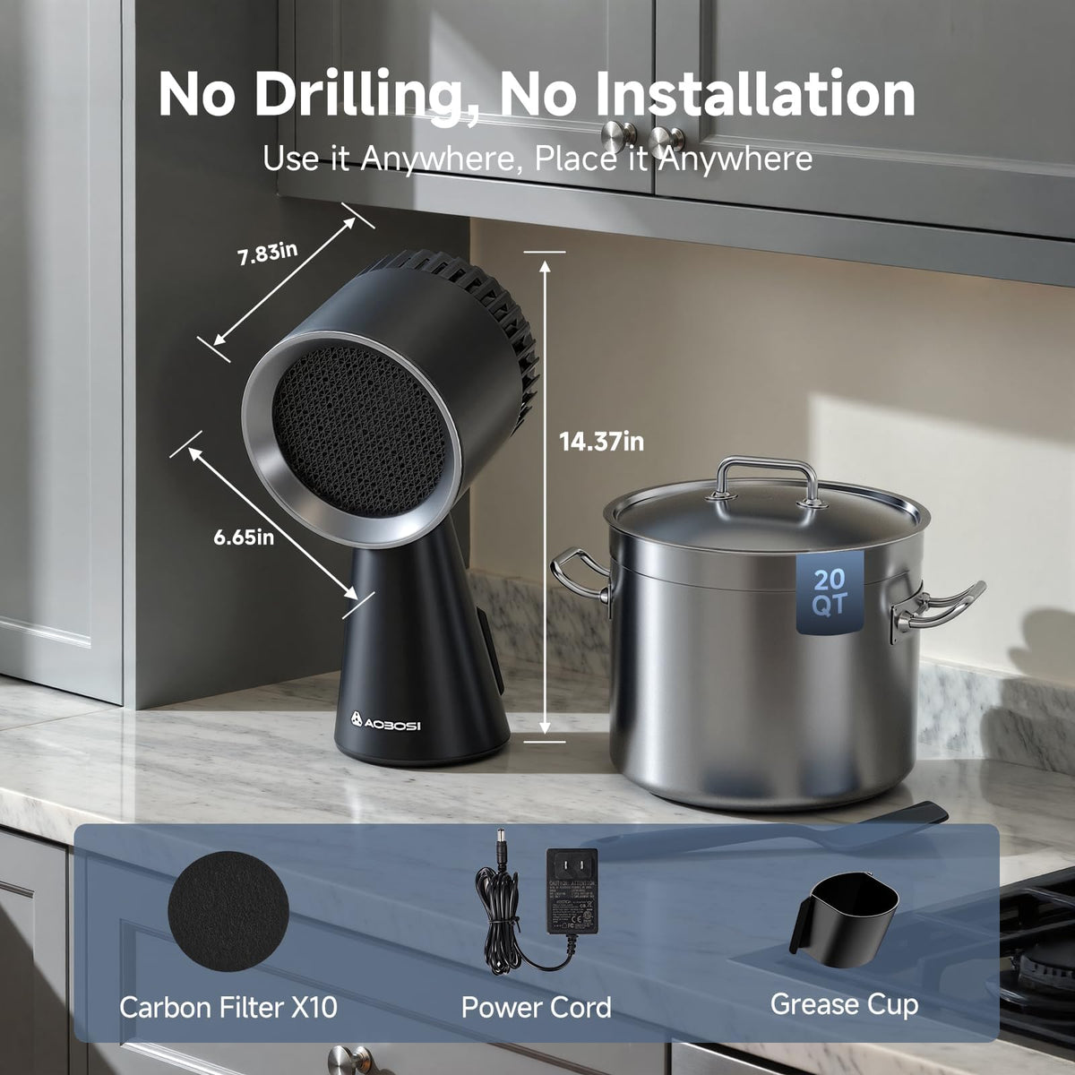 AAOBOSI Portable Range Hood, 3-Speed Desktop Exhaust Fan for Kitchen