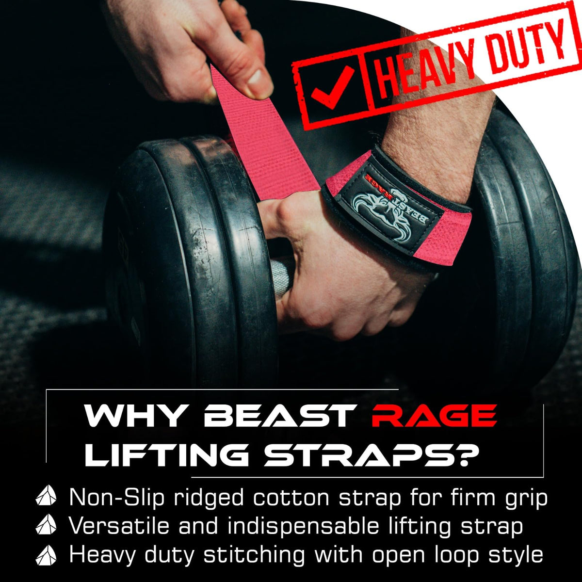 BEAST RAGE Weight Lifting Straps Fitness Padded Cotton Wrist Support Gel Advanced Grips Dumbbell Bar Wraps Heavy Duty Gym Bodybuilding Straps Power Deadlift Barbells Non Slip Exercise