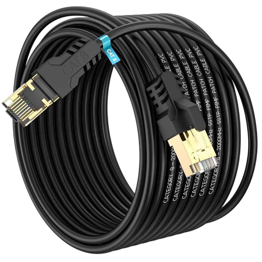 Cat 8 Ethernet Cable 20M, High Speed 40Gbps 2000Mhz Internet Cable, Lan Cable with Gold Plated RJ45 Connector,Weatherproof Outdoor&Indoor,for/PC/Modem/Router/Gaming, Faster Than Cat7/Cat6/Cat5