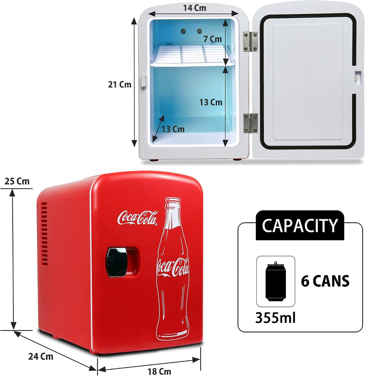 Coca-Cola 4L Mini Fridge, 6 Can, Classic Bottle Design, Red