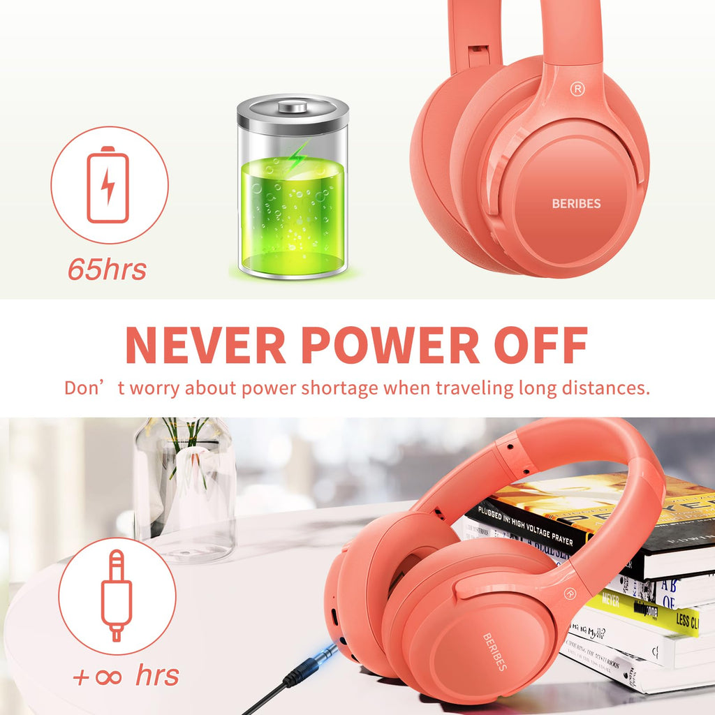 BERIBES Bluetooth Headphones Over Ear Wireless HiFi Stereo Headsets 65H 6EQ