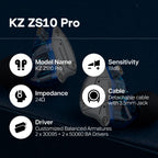 Linsoul KZ ZS10 Pro, 4BA+1DD 5 Driver in Ear Monitor, HiFi Wired Earbuds, Gaming Earbuds, Hybrid IEM Earphones with Stainless Steel Faceplate, Detachable Cable for Musician(with Mic, Dark Black)