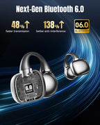 Kinglucky Clip-On Earbuds Gen 3, Open-Ear Wireless Bluetooth 6.0 Headphones with Mic, Secure Fit for Small Ears & Glasses Wearers, 50H Playtime, LED Digital Display, ENC, IPX5 Waterproof(Balck)
