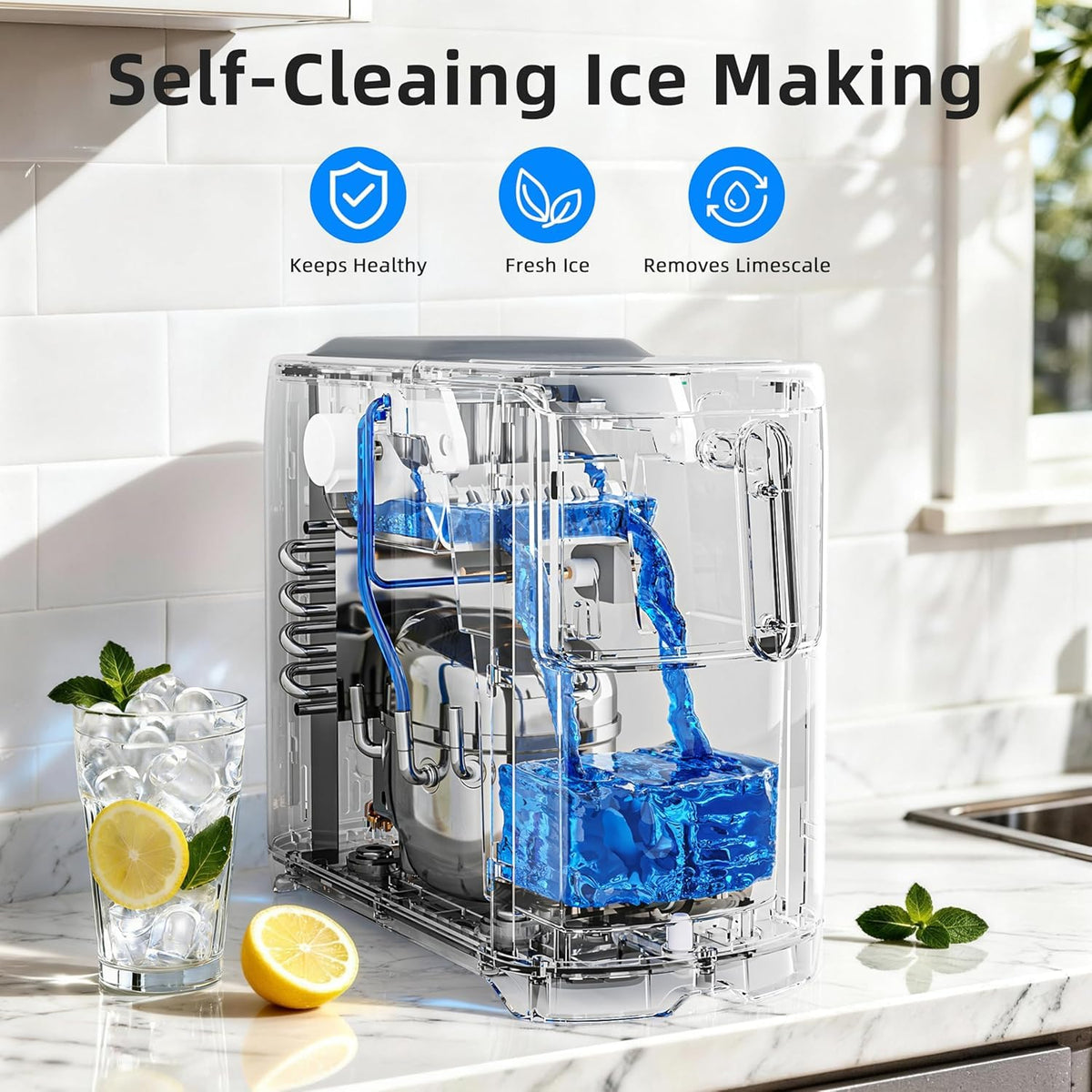 Antarctic Star Portable Ice Maker Countertop, 18Lbs/24H Self-Cleaning Ice Machine with One-Touch Operation & Ice Scoop Included, for Home Kitchen Office, Black