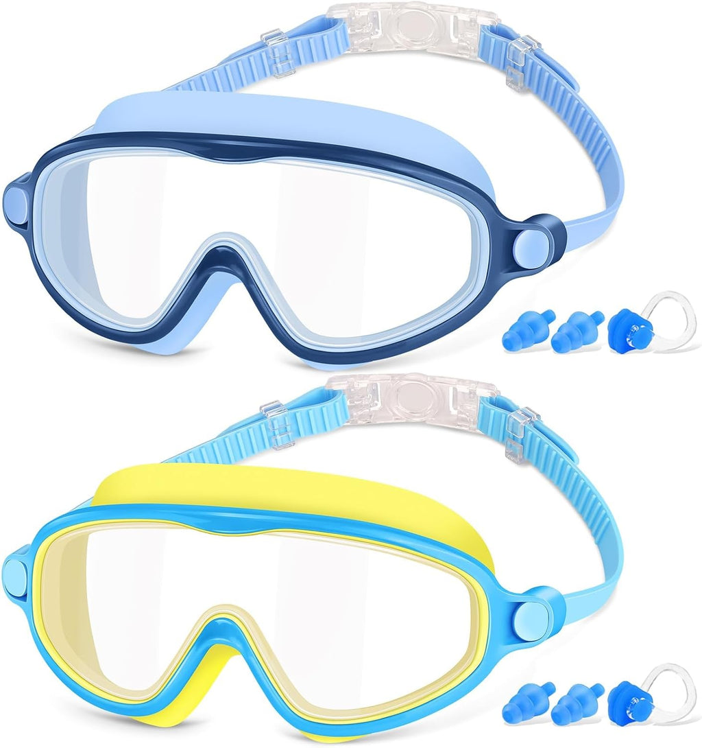 COOLOO Kids Swimming Goggles for Age 4-14, 2 Pack Wide Vision Kids Goggles
