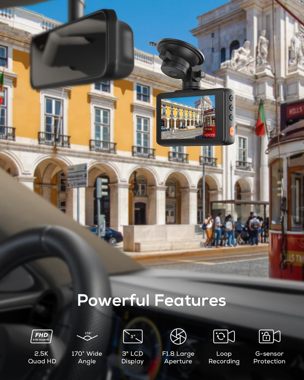 iZEEKER GD100 2.5K Dash Cam Front, 32GB Card, 3-Inch IPS, WDR Night Vision