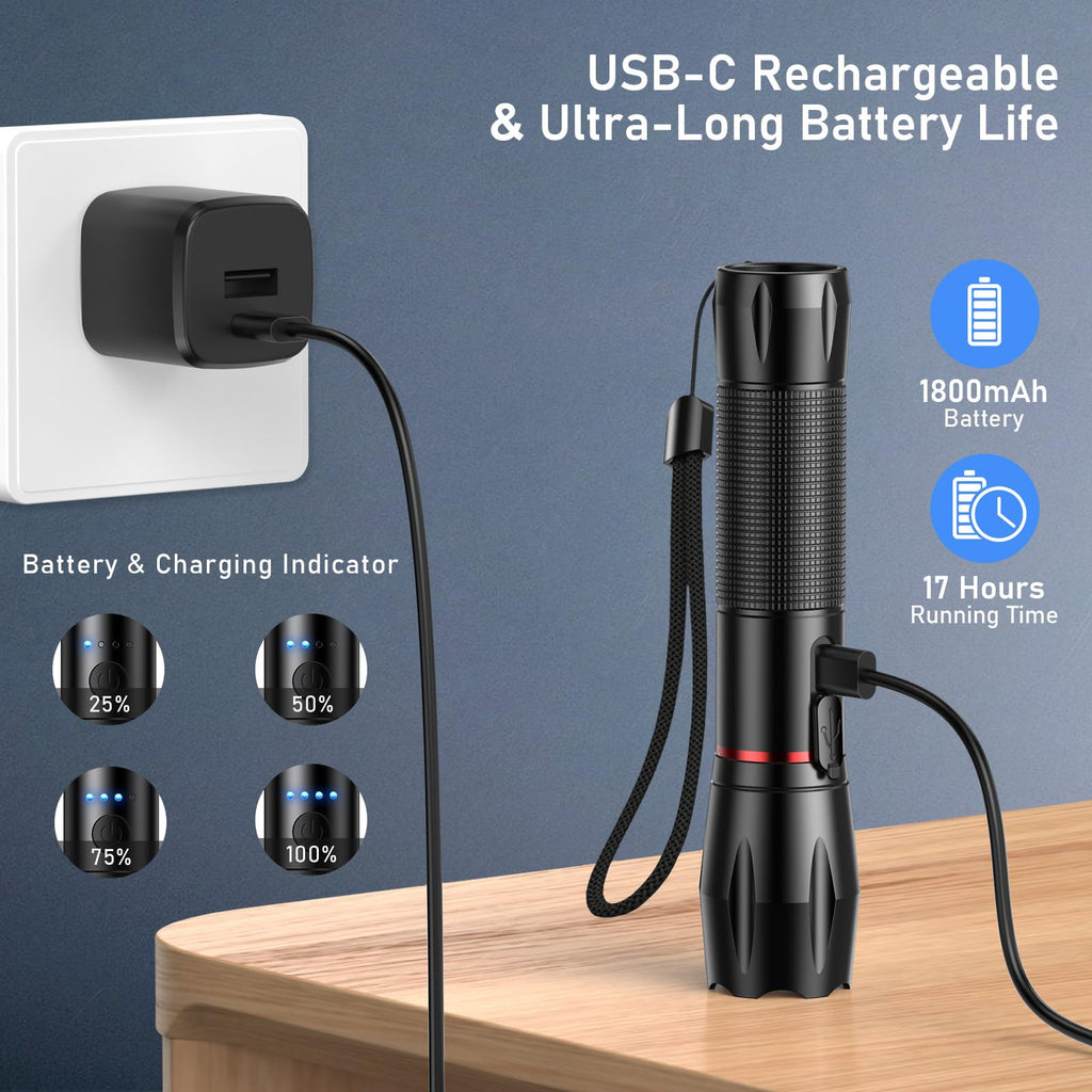 Blukar LED Torch Rechargeable, 2000L Super Bright Flashlight with 5 Modes