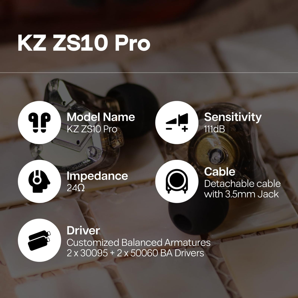 Linsoul KZ ZS10 Pro, 4BA+1DD 5 Driver in Ear Monitor, HiFi Wired Earbuds, Gaming Earbuds, Hybrid IEM Earphones with Stainless Steel Faceplate, Detachable Cable for Musician(with Mic, Dark Black)