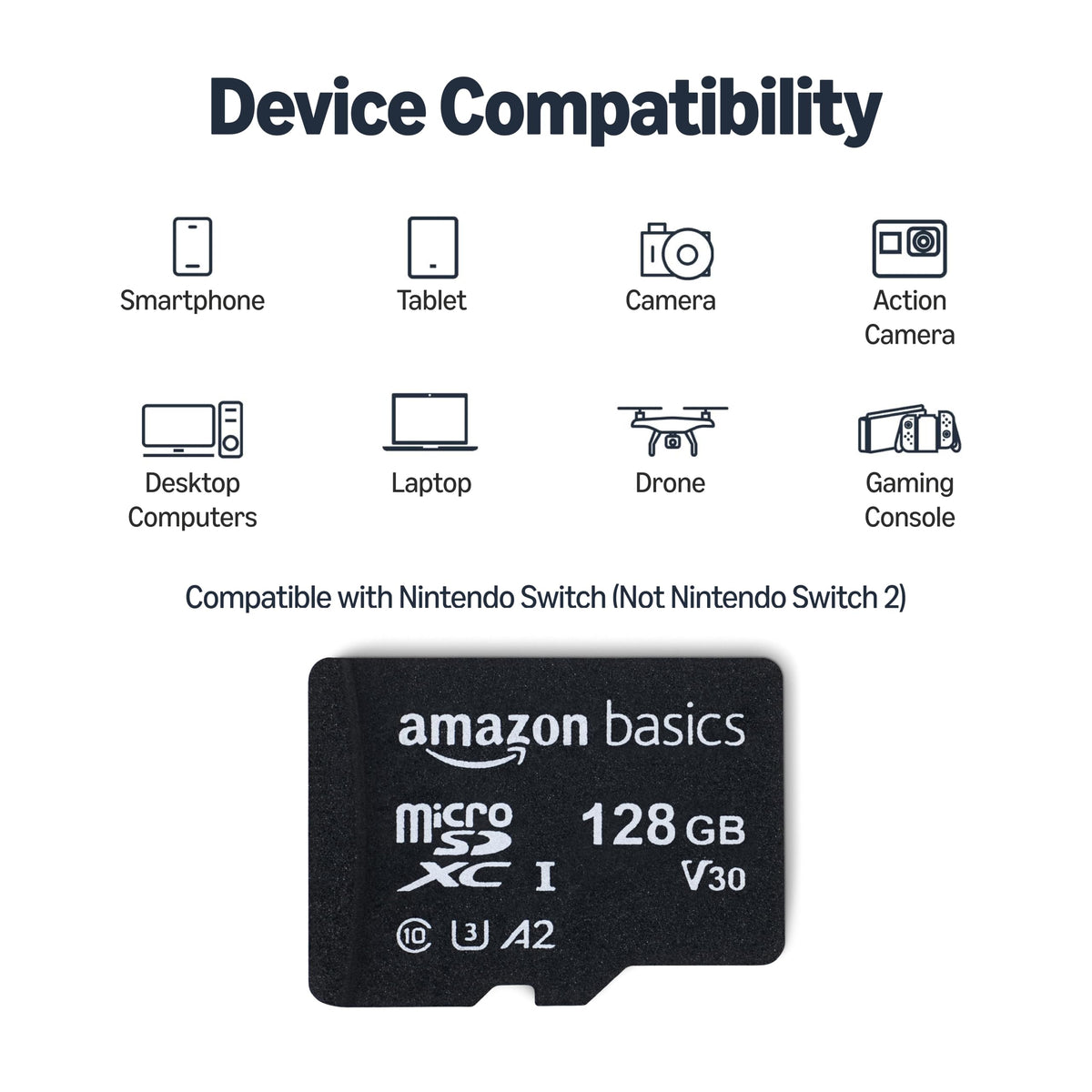 Amazon Basics microSDXC Memory Card, 64GB, A2, U3, 100MB/s Read Speed, Black, 2-Pack