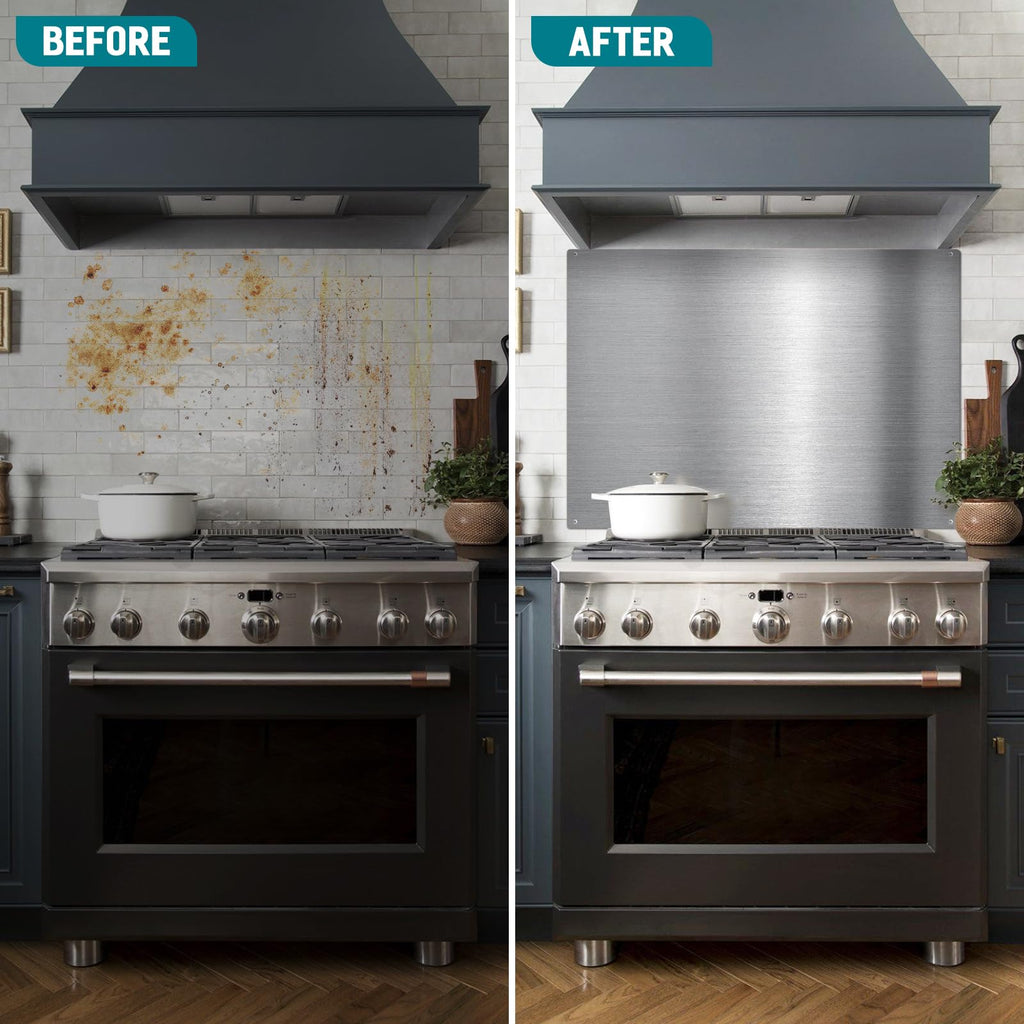12"x29.5" Stainless Steel Backsplash - Ultra Flat & Easy to Clean, Protect Wall from Splash & Stain - Kitchen Stove Backsplash Panel for Oven & Range Hood with Pre-Drilled Holes
