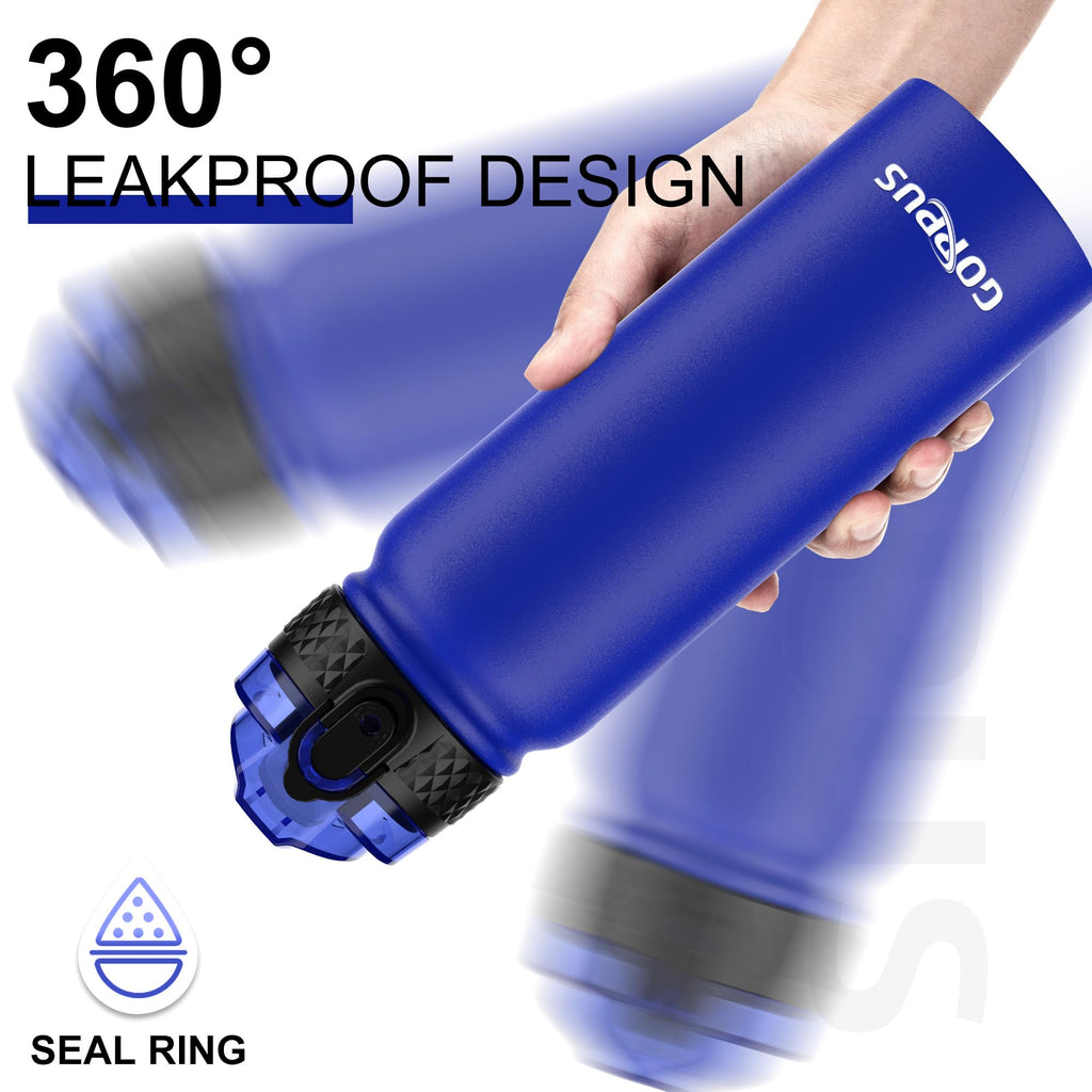 GOPPUS 600ml/20oz Stainless Water Bottle with Straw Double Wall Insulated Bottles with Strap One Hand Open Vacuum Thermal Flask with Flip Top Lid Leakproof Keep Cold Drinks BPA Free